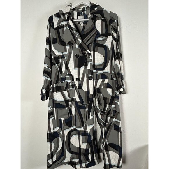 Nic + Zoe Womens Alphabet Print Trench Coat Jacket XS Olive Multi Lightweight - Picture 1 of 8